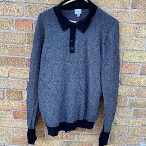 Vintage Armani Silk Blend Button Up Quarter Zip Sweater Large Gray